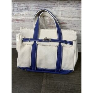 Sunwin Madaket Classic Tote Bag Canvas Natural with Blue Trims Silver